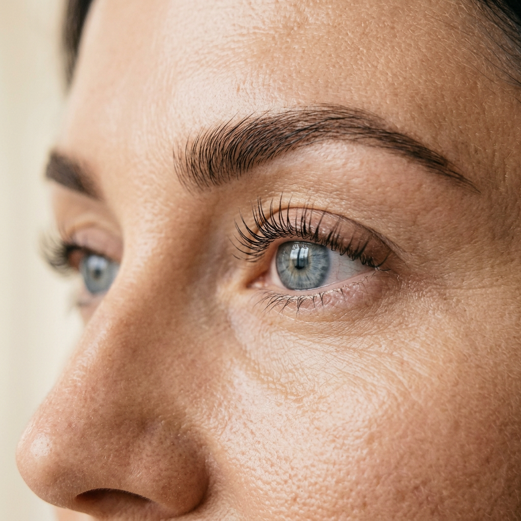 Symbolbild für Lashlifting und Browlifting mit geschwungenen Wimpern und nach oben geformten Augenbrauen